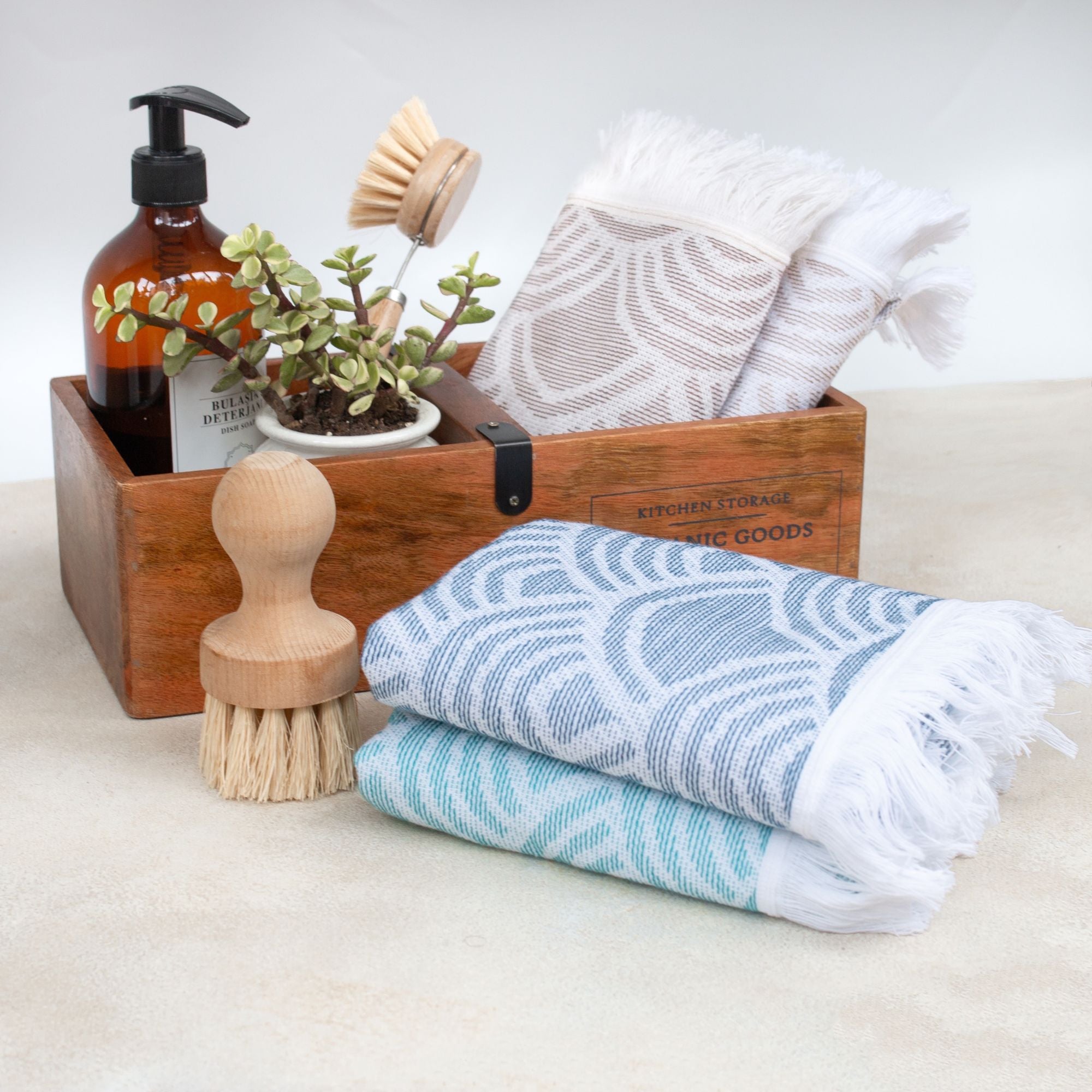 Wave Pattern Cotton Blend Hand & Kitchen Towel Set – Woven & Terry, Set of 2
