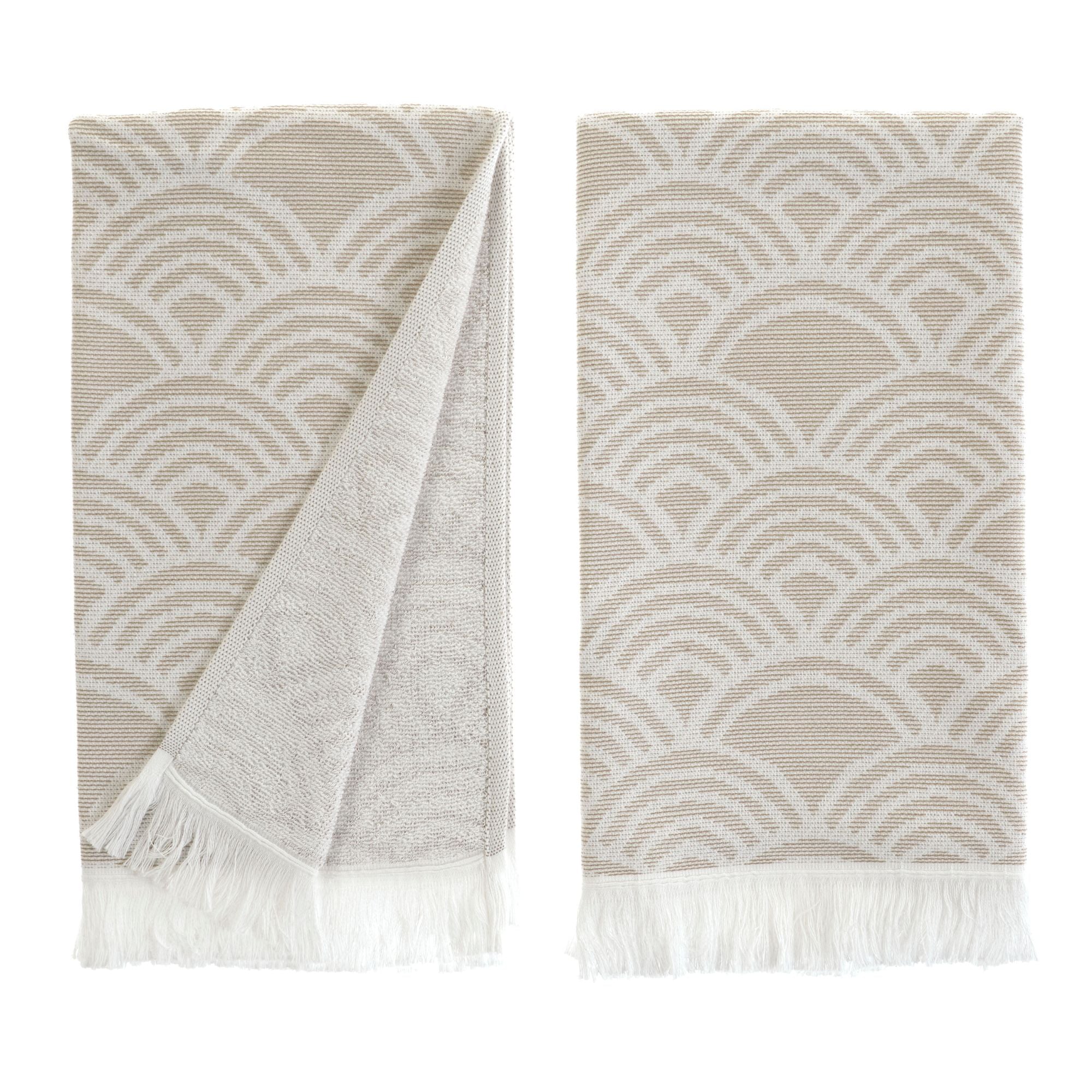 Wave Pattern Cotton Blend Hand & Kitchen Towel Set – Woven & Terry, Set of 2