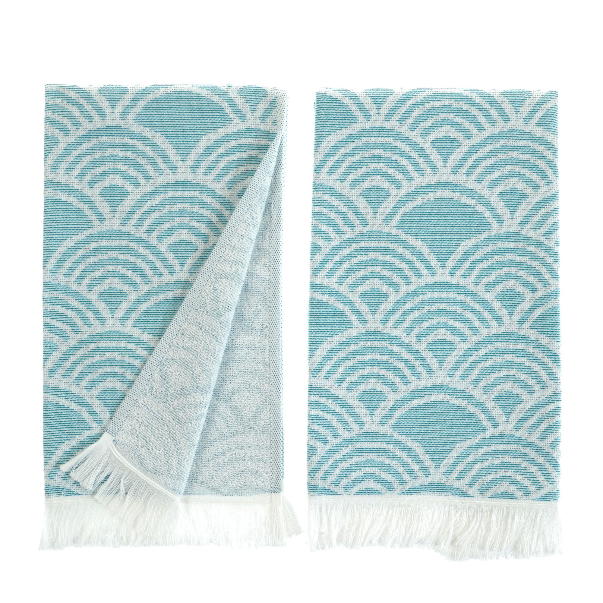 Wave Pattern Cotton Blend Hand & Kitchen Towel Set – Woven & Terry, Set of 2