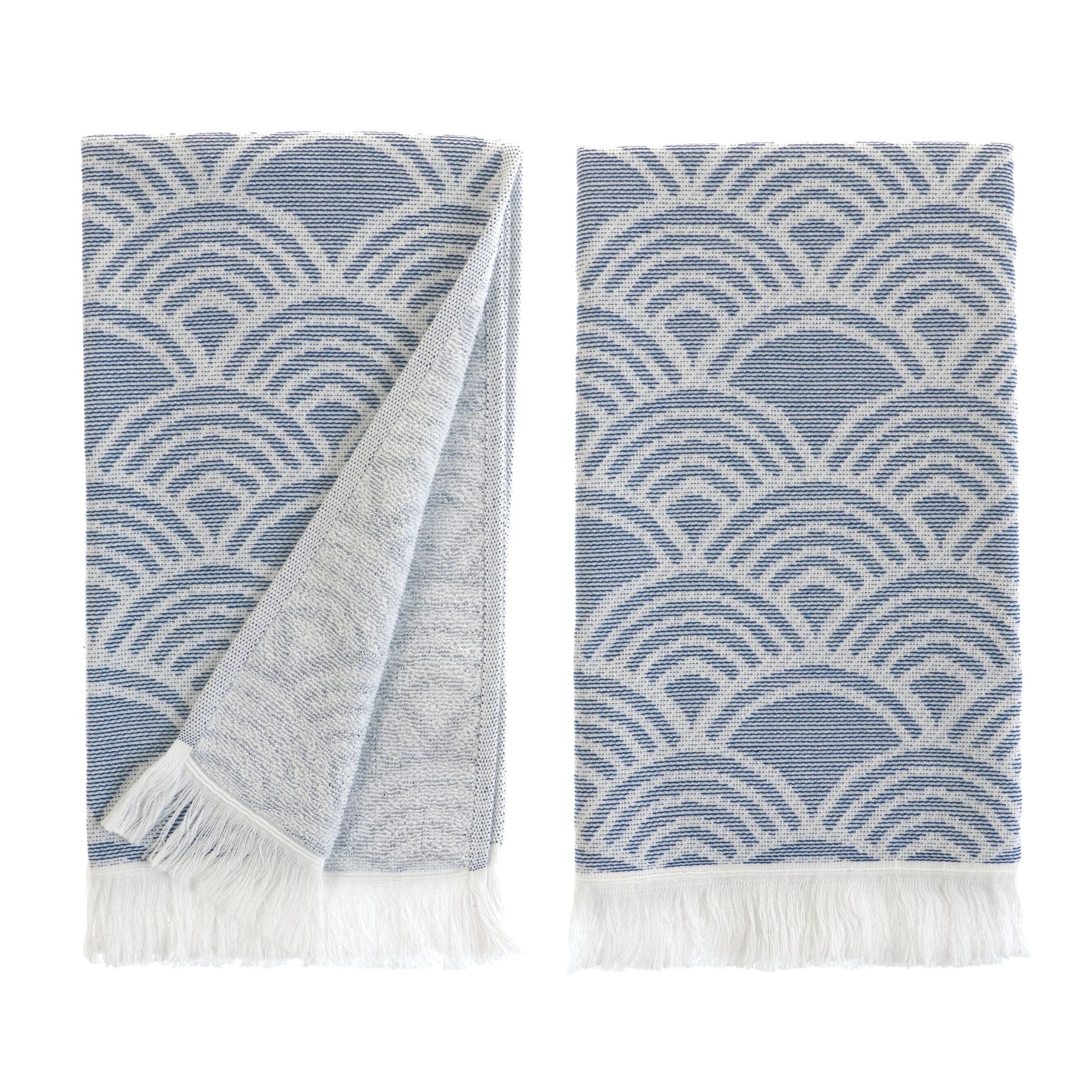Wave Pattern Cotton Blend Hand & Kitchen Towel Set – Woven & Terry, Set of 2