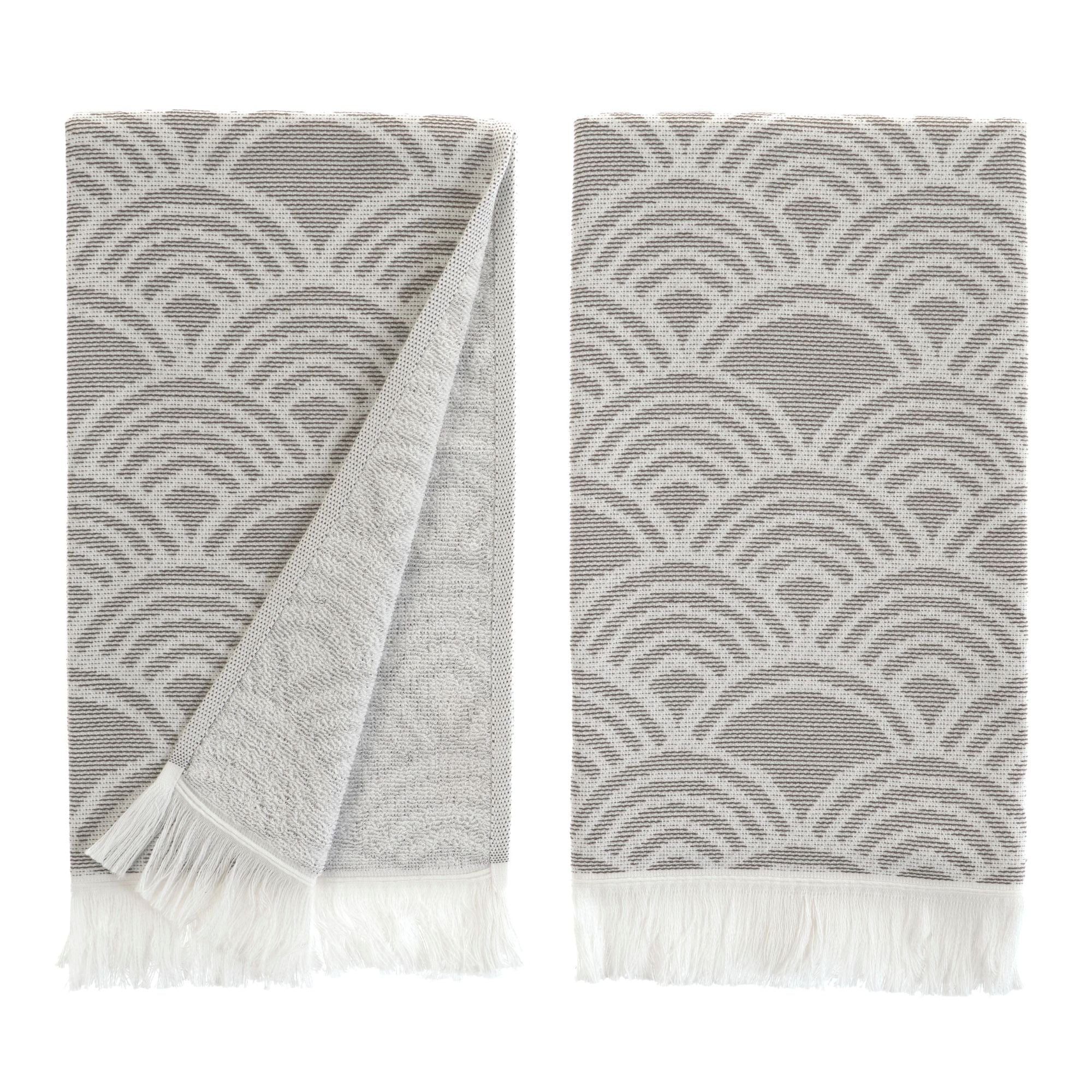 Wave Pattern Cotton Blend Hand & Kitchen Towel Set – Woven & Terry, Set of 2
