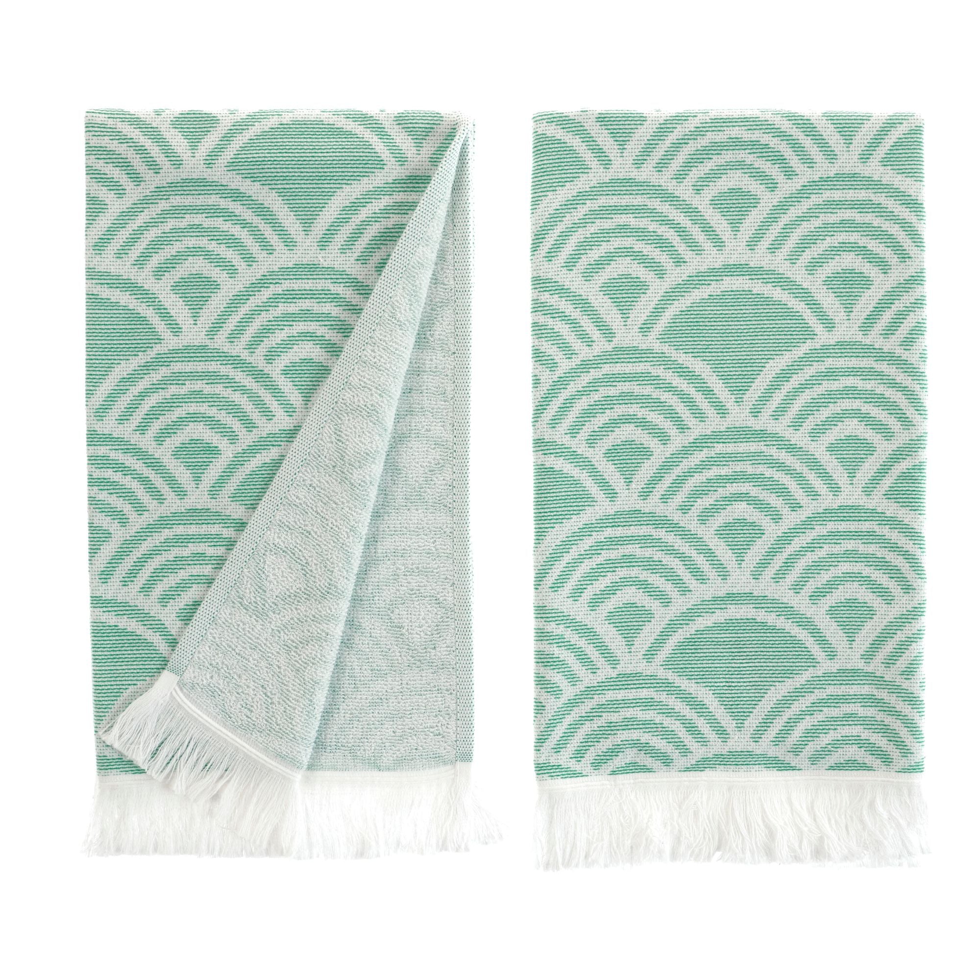 Wave Pattern Cotton Blend Hand & Kitchen Towel Set – Woven & Terry, Set of 2