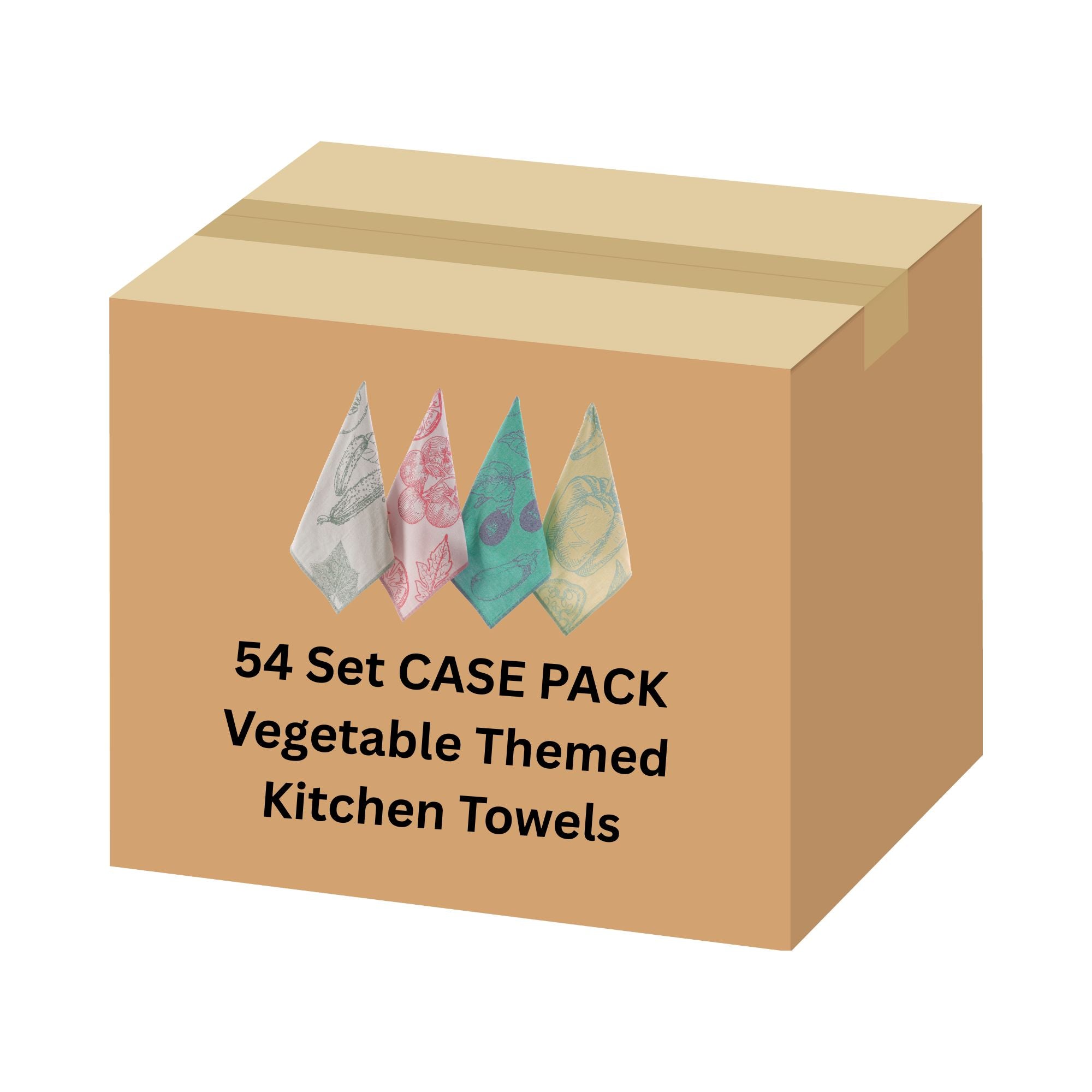 CASE PACK 54 Garden Vegetables 100% Cotton Jacquard Kitchen Tea Towel Set of 4